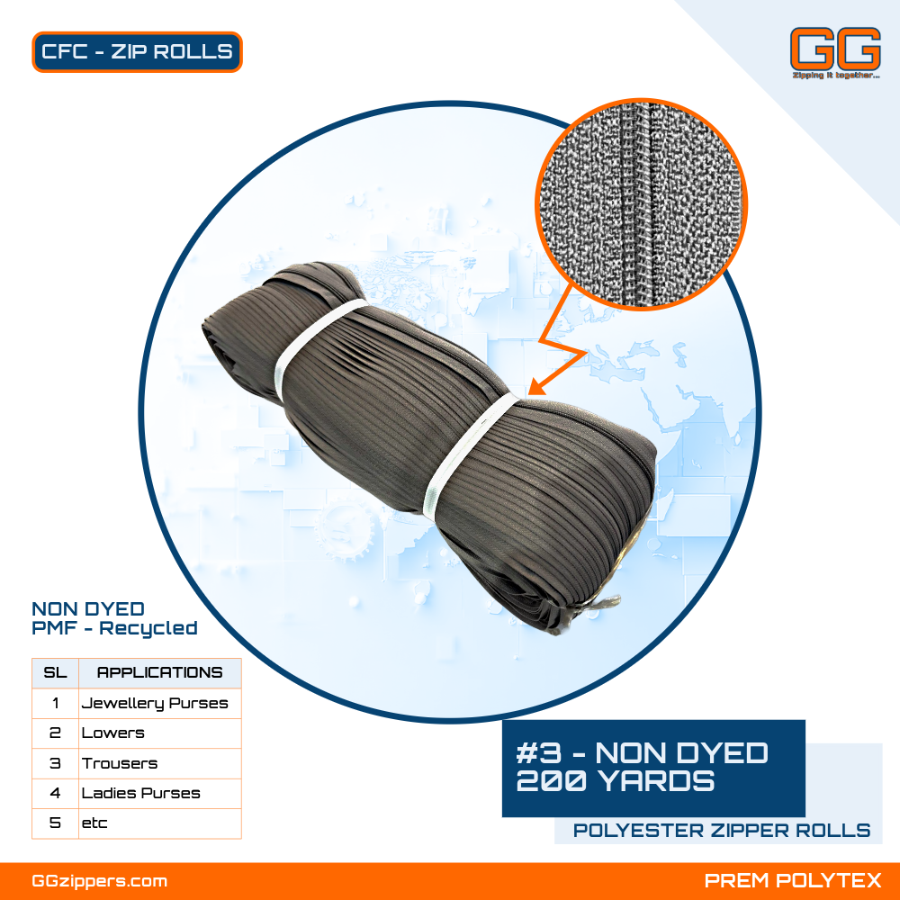 #3 - NON DYED Polyester Zipper Rolls - 200 Yards