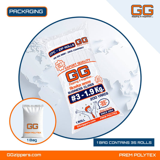 #3 - 1.9 kg, Recycled, Non Dyed, White, CFC ZIPPER ROLL - 200 Yards