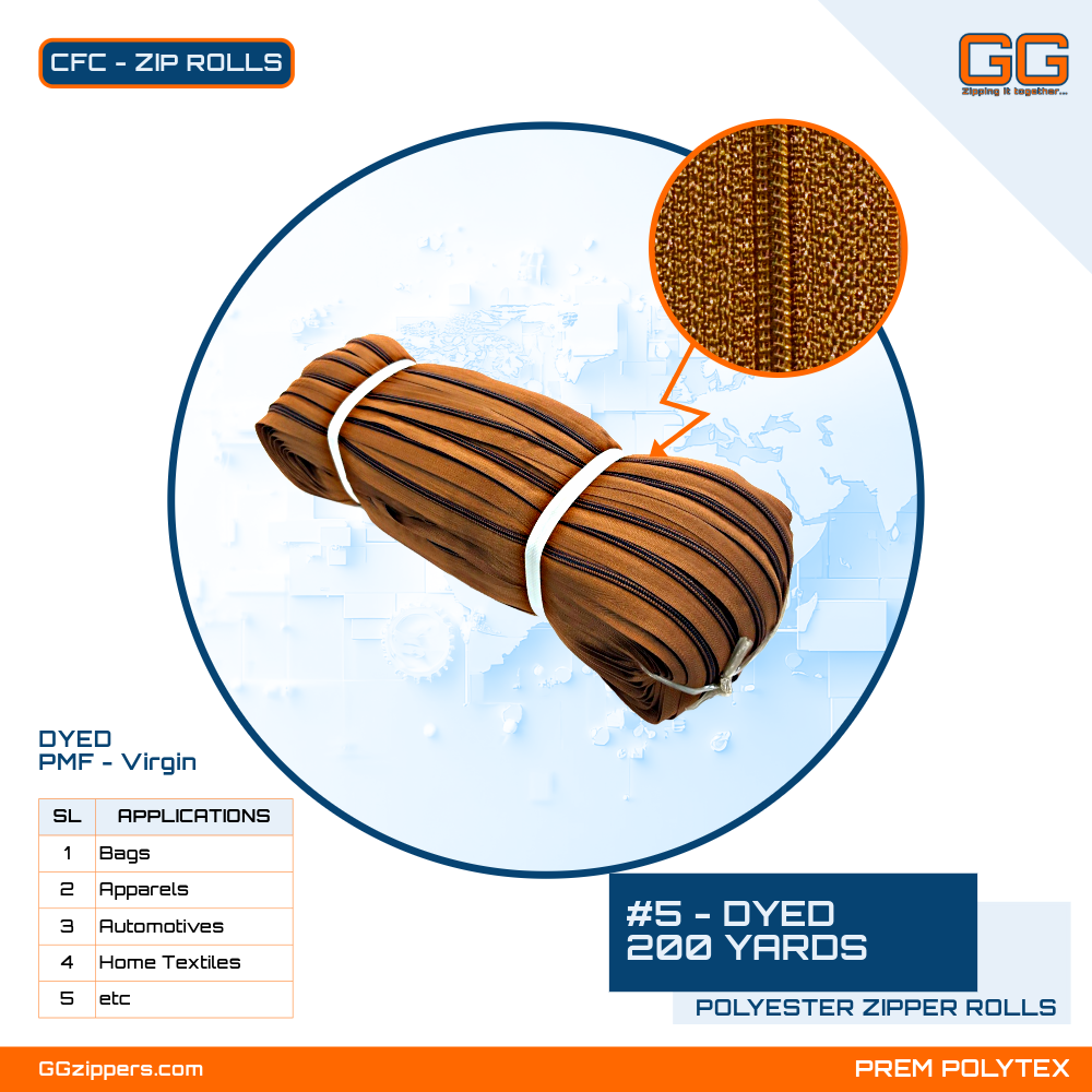 #5 - DYED Polyester Zipper Rolls - 200 Yards