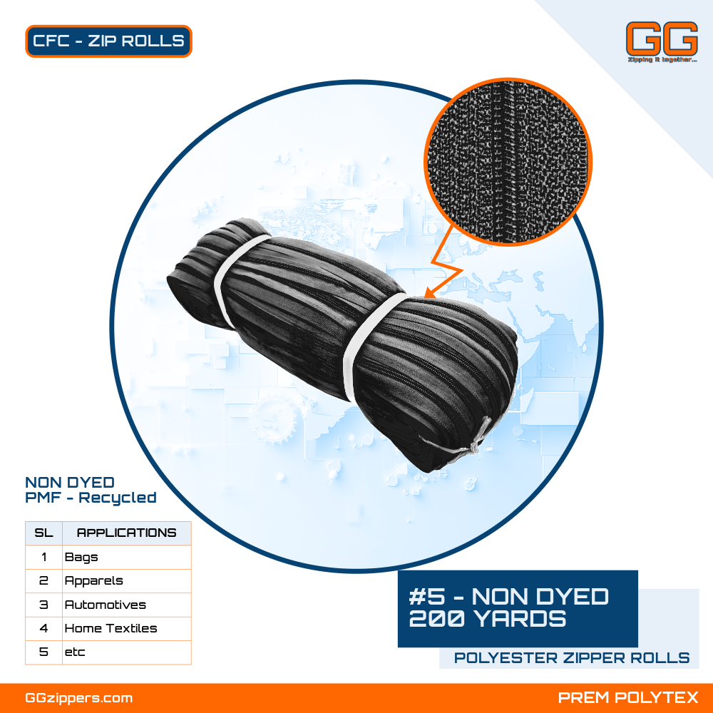 #5 - NON DYED Polyester Zipper Rolls - 200 Yards