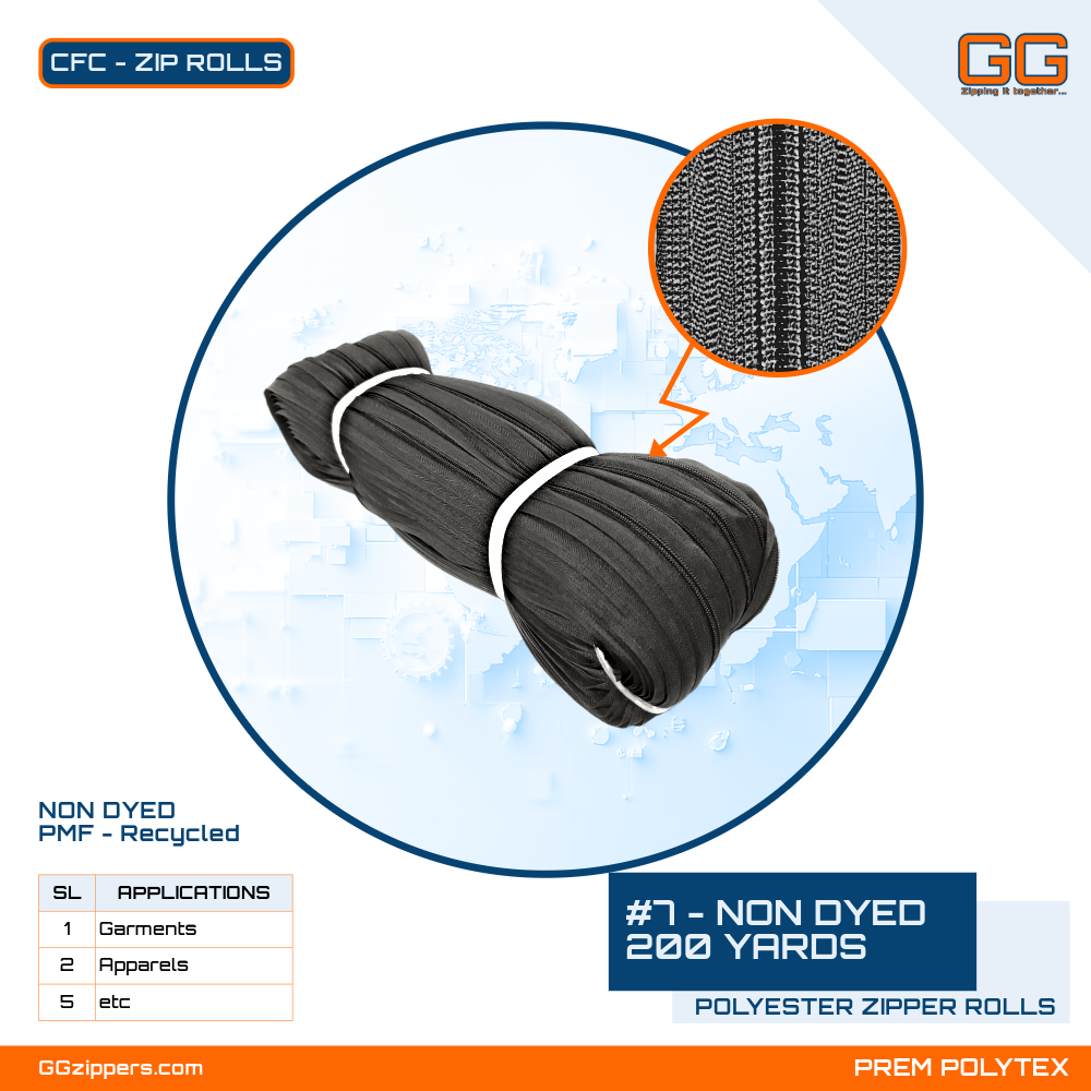 #7 - NON DYED Polyester Zipper Rolls - 200 Yards