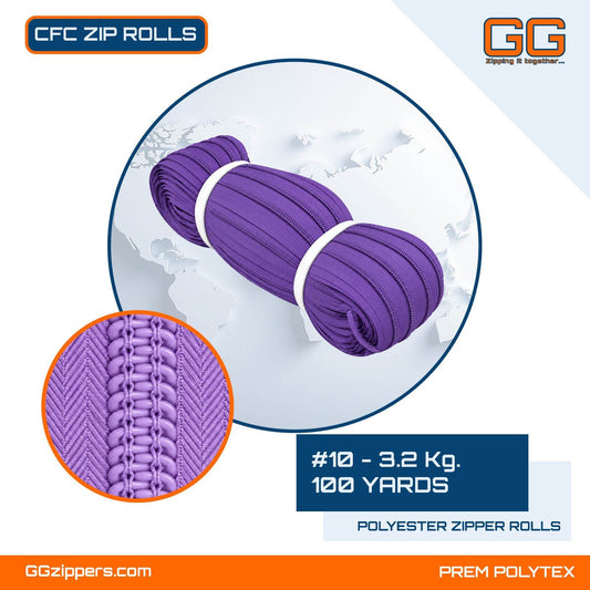 #10 - 3.2 kg, Recycle, Dyed, Color Card, CFC ZIPPER ROLL - 100 Yards