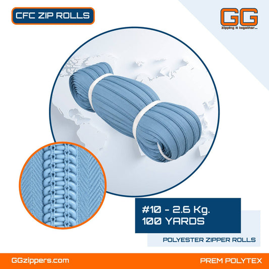 #10 - 2.6 kg, Recycle, Dyed, Color Card, CFC ZIPPER ROLL - 100 Yards