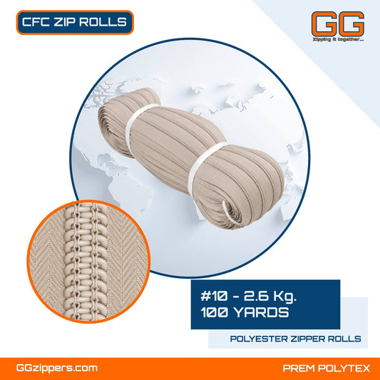 #10 - 2.6 kg, Virgin, Dyed, Color Card, CFC ZIPPER ROLL - 100 Yards