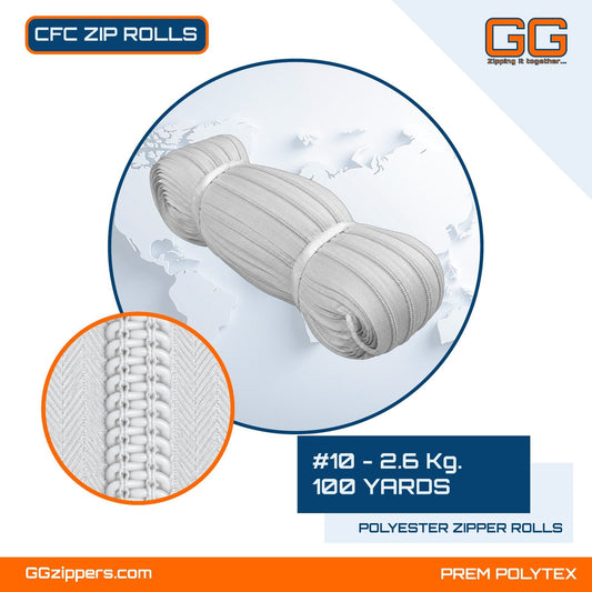 #10 - 2.6 kg, Recycle, Non Dyed, White, CFC ZIPPER ROLL - 100 Yards