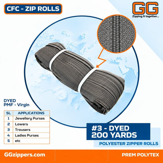 #3 - 1.6 kg, Recycle, Colour Dyed, CFC ZIPPER ROLL - 200 Yards