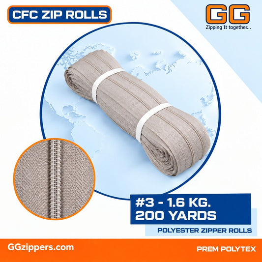 #3 - 1.6 kg, Colour Virgin Dyed, CFC ZIPPER ROLL - 200 Yards