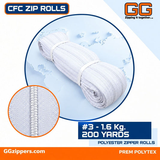 #3 - 1.6 kg, Recycle Non Dyed, White, CFC ZIPPER ROLL - 200 Yards (Copy)