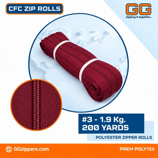 #3 - 1.9 kg, Recycle, Colour Dyed, CFC ZIPPER ROLL - 200 Yards