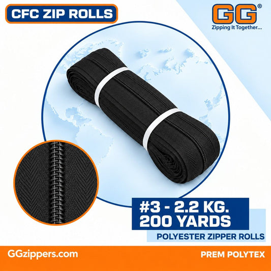 #3 - 2.2 kg, Recycle Non Dyed, Black, CFC ZIPPER ROLL - 200 Yards