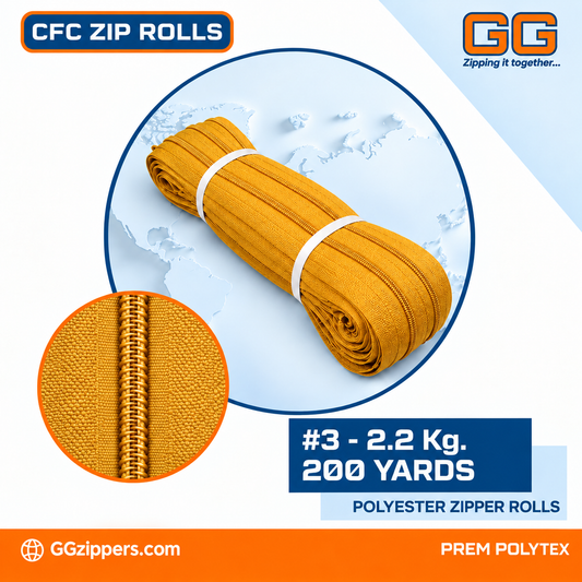 #3 - 2.2 kg, Recycle, Colour Dyed, CFC ZIPPER ROLL - 200 Yards