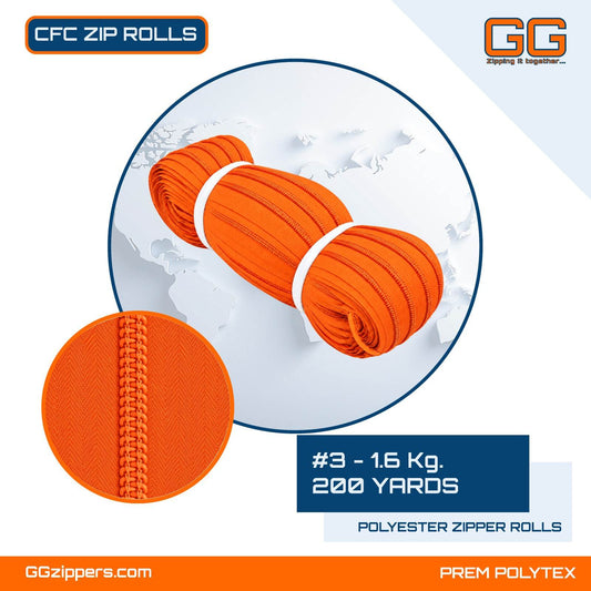 #3 - 1.6 kg, Virgin, Dyed, Color Card, CFC ZIPPER ROLL - 200 Yards