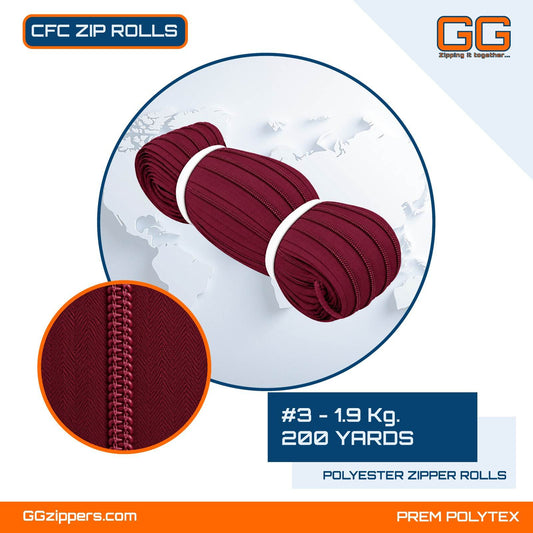 #3 - 1.9 kg, Recycled, Dyed, Colored, CFC ZIPPER ROLL - 200 Yards