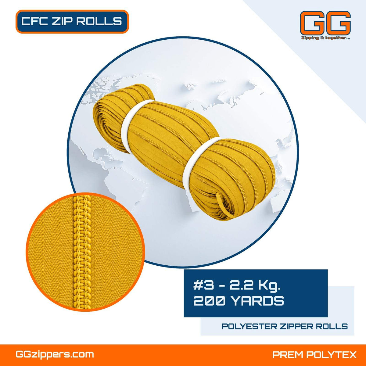#3 - 2.2 kg, Recycled, Dyed, Colored, CFC ZIPPER ROLL - 200 Yards