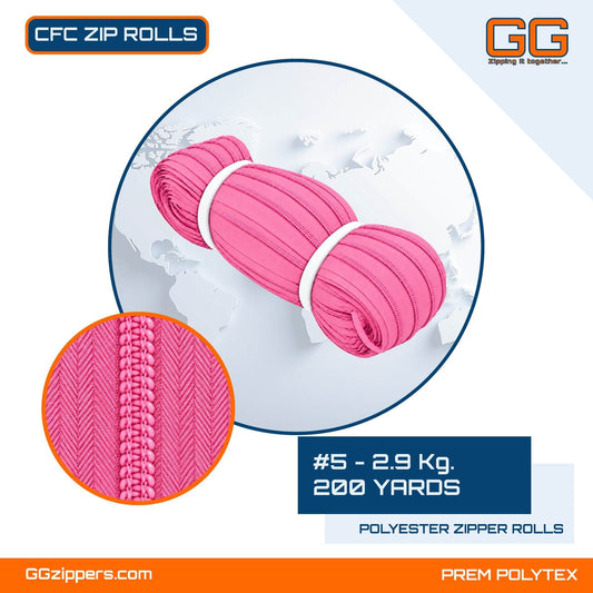 #5 - 2.9 kg, Recycled, Dyed, Colored, CFC ZIPPER ROLL - 200 Yards