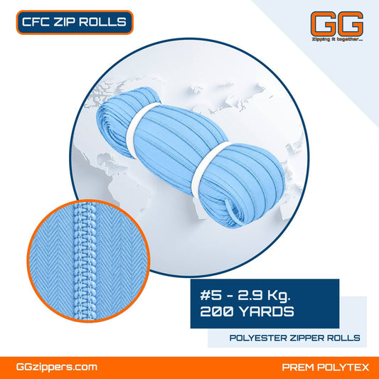 #5 - 2.9 kg, Virgin, Dyed, Colored, CFC ZIPPER ROLL - 200 Yards