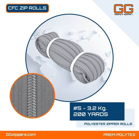 #5 - 3.2 kg, Recycled, Dyed, Colored, CFC ZIPPER ROLL - 200 Yards