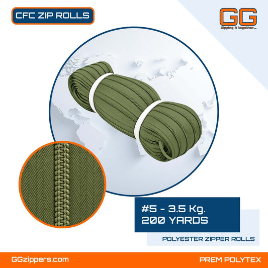 #5 - 3.5 kg, Recycled, Dyed, Colored, CFC ZIPPER ROLL - 200 Yards