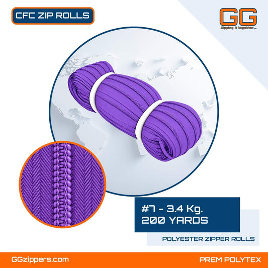 #7 - 3.4 kg, Recycled, Dyed, Colored, CFC ZIPPER ROLL - 200 Yards