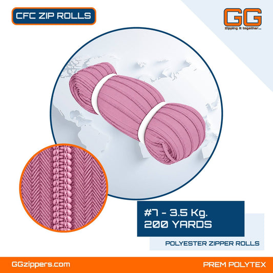 #7 - 3.5 kg, Recycled, Dyed, Colored, CFC ZIPPER ROLL - 200 Yards