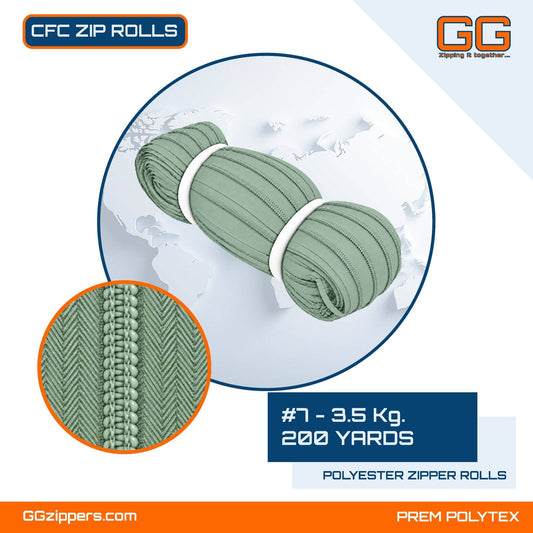 #7 - 3.5 kg, Virgin, Dyed, Colored, CFC ZIPPER ROLL - 200 Yards