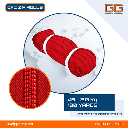 #8 - 2.0 kg, Recycled, Dyed, Colored, CFC ZIPPER ROLL - 100 Yards