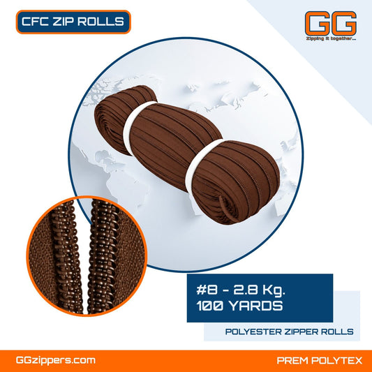 #8 - 2.8 kg, Recycled, Dyed, Colored, Anti-Theft CFC ZIPPER ROLL - 100 Yards