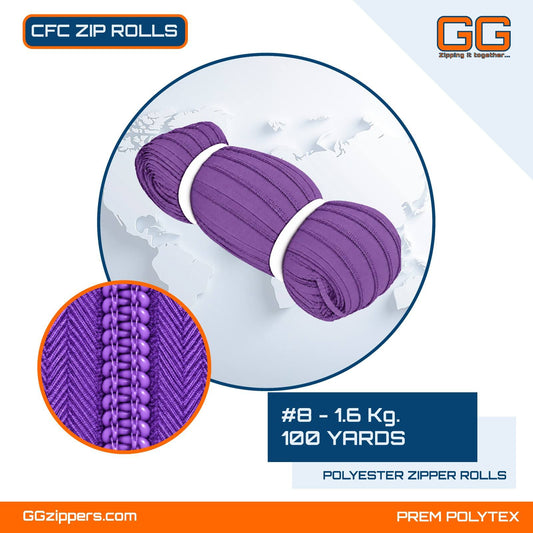 #8 - 1.6 kg, Recycled, Dyed, Colored, CFC ZIPPER ROLL - 100 Yards
