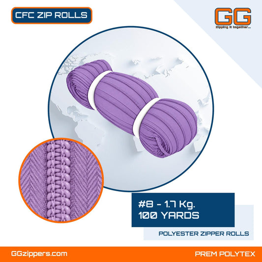 #8 - 1.7 kg, Recycled, Dyed, Colored, CFC ZIPPER ROLL - 100 Yards