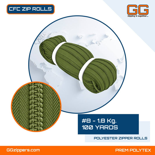 #8 - 1.8 kg, Recycled, Dyed, Colored, CFC ZIPPER ROLL - 100 Yards