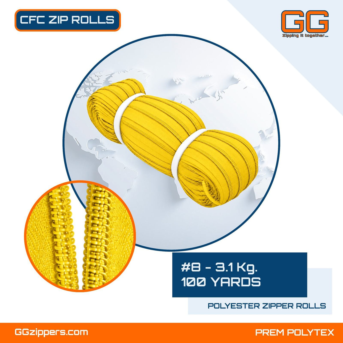 #8 - 3.1 kg, Recycled, Dyed, Colored, Anti-Theft CFC ZIPPER ROLL - 100 Yards